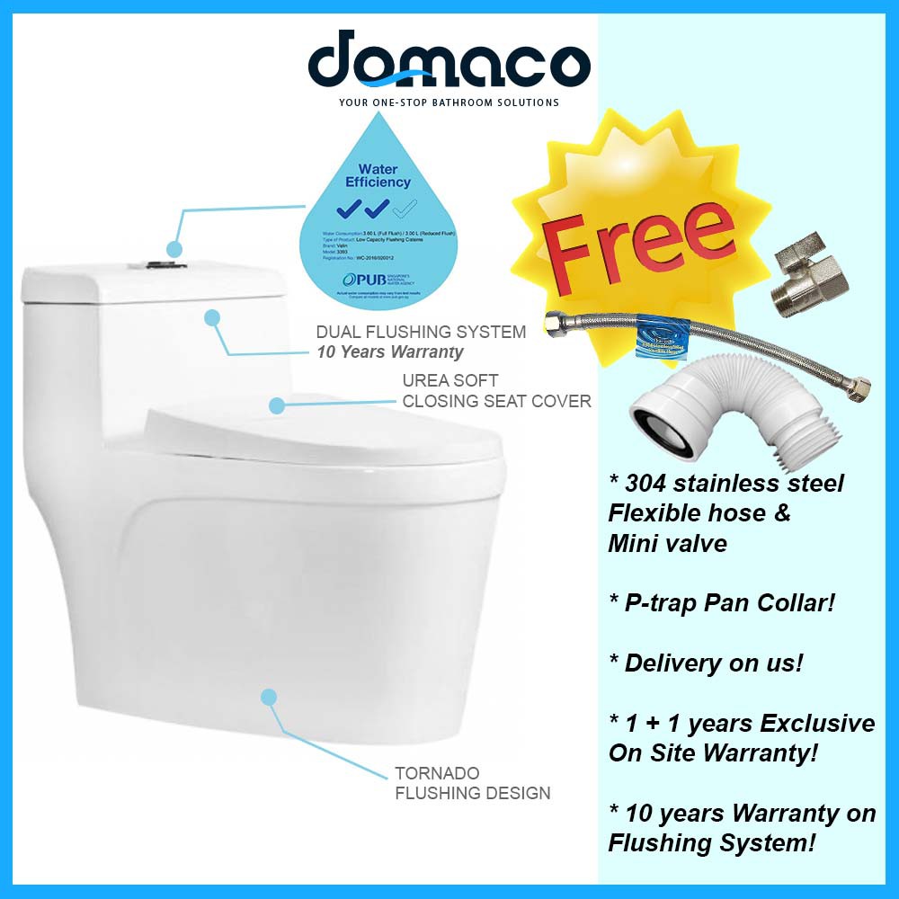 W888 One Piece Toilet Bowl *10 Years warranty on Mechanism* 150mm