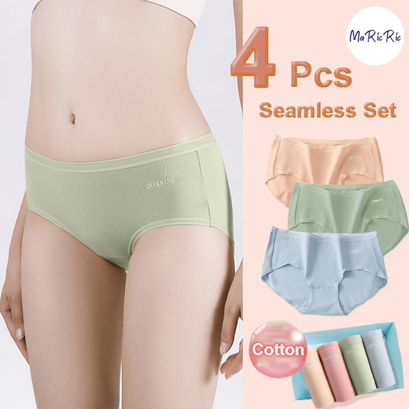 4Pcs silk panties low-rise briefs women's underwear cotton crotch sexy transparent  lingerie
