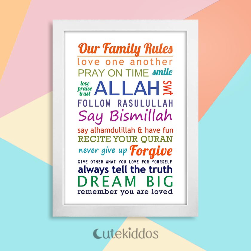 HIASAN DINDING Wall Hanging Poster Our Family Rules Wall Decor Islamic