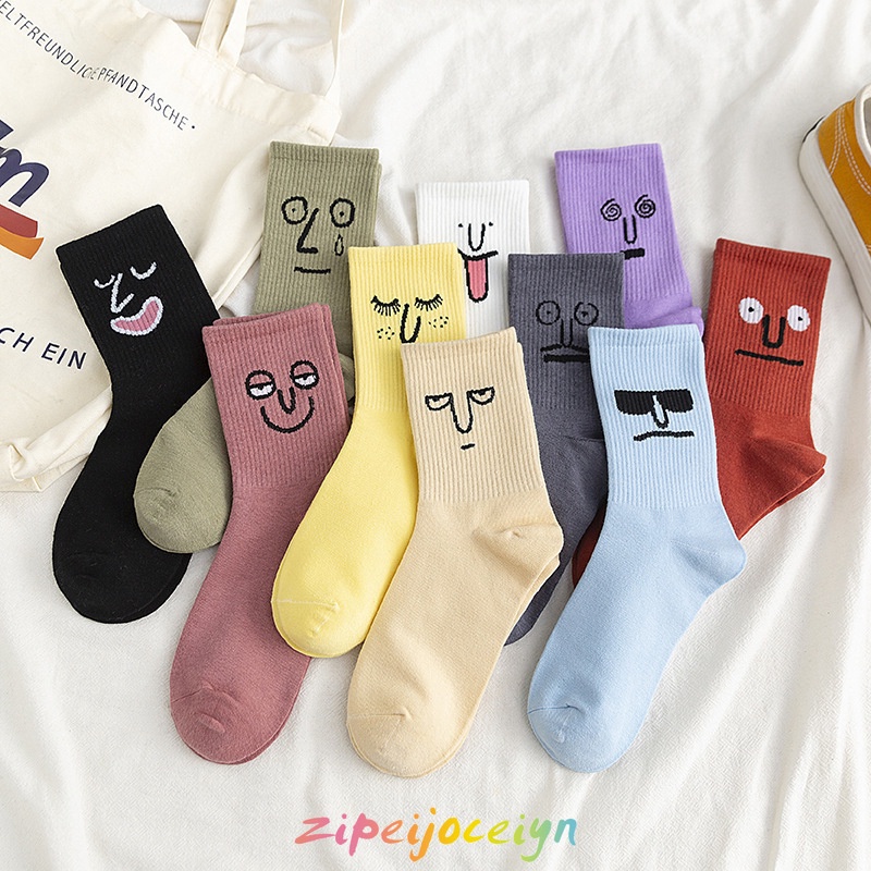 Ladies Strange Smell Emoji Tube Socks Trendy Couple Multicolor Cotton