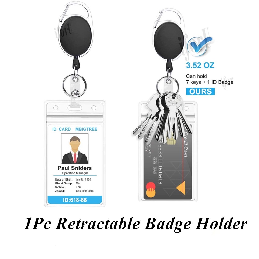 1 Pack Heavy Duty Retractable Badge Holder with Reel Clip and Clear ID