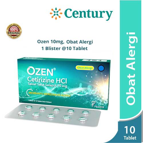 Ozen 10mg 1 Blister @10 Tablet / Membantu Meredakan Alergi / Pilek / Gatal/bersin bersin /meler/pilek/alergi udara