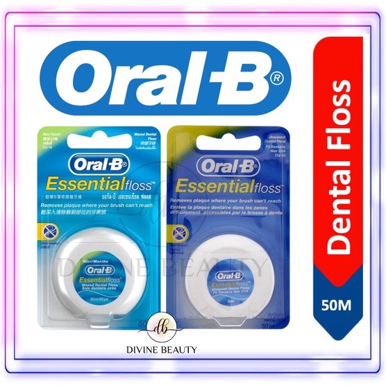 Oral B Essential Dental Floss 50M | Waxed | Unwaxed Essential Oral Care ...