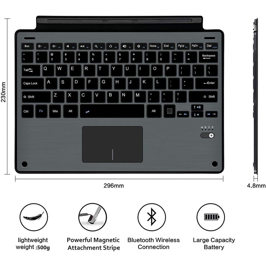 Backlit Wireless Bluetooth Keyboard for Microsoft Surface Go 1 Go 2 Go ...