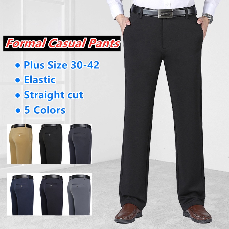 Plus Size Men's Straight Cut CEO Formal Pants Loose Elastic Non-ironing ...