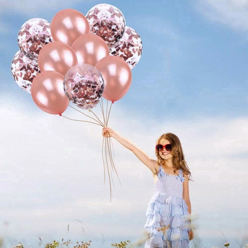 12" Rose Gold Party Balloon Set Confetti Latex Balloons Birthday ...