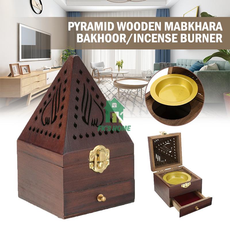 PYRAMID WOODEN MABKHARA Bukhoor Sandalwood Box Bakhoor Burner ...