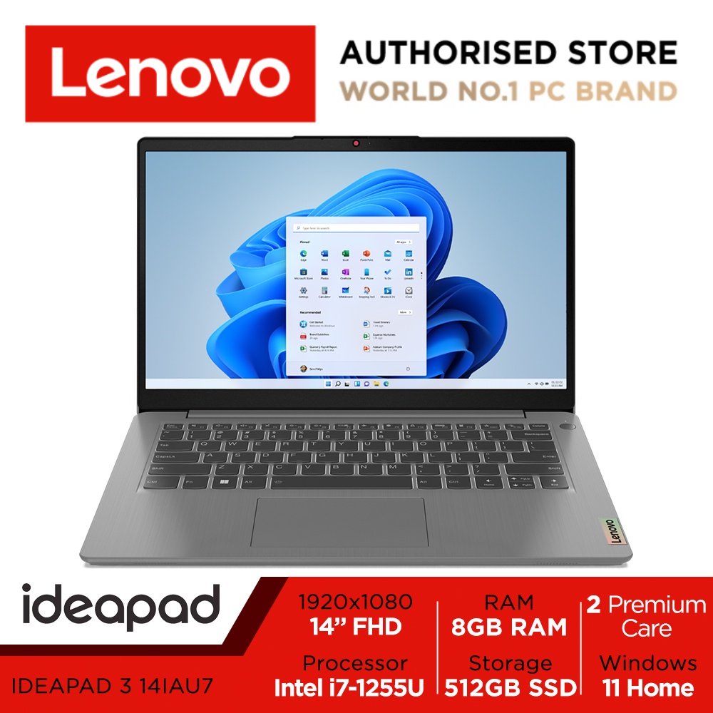 Lenovo Ideapad 3 14IAU7 | 82RJ004FSB | 14'' FHD | Intel i7-1255U | 8GB RAM | 512GB SSD | Win11 Home | 2Y Premium Care