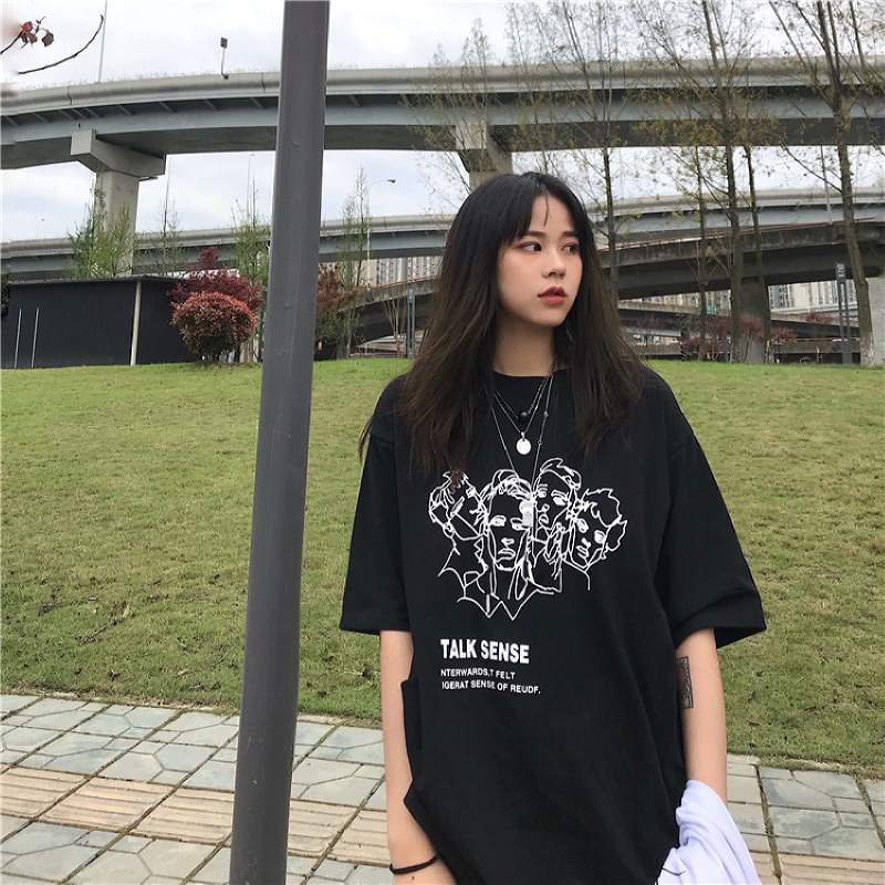 Fashion painting women's t-shirt oversized graphic tee loose tshirt plus size unisex clothing