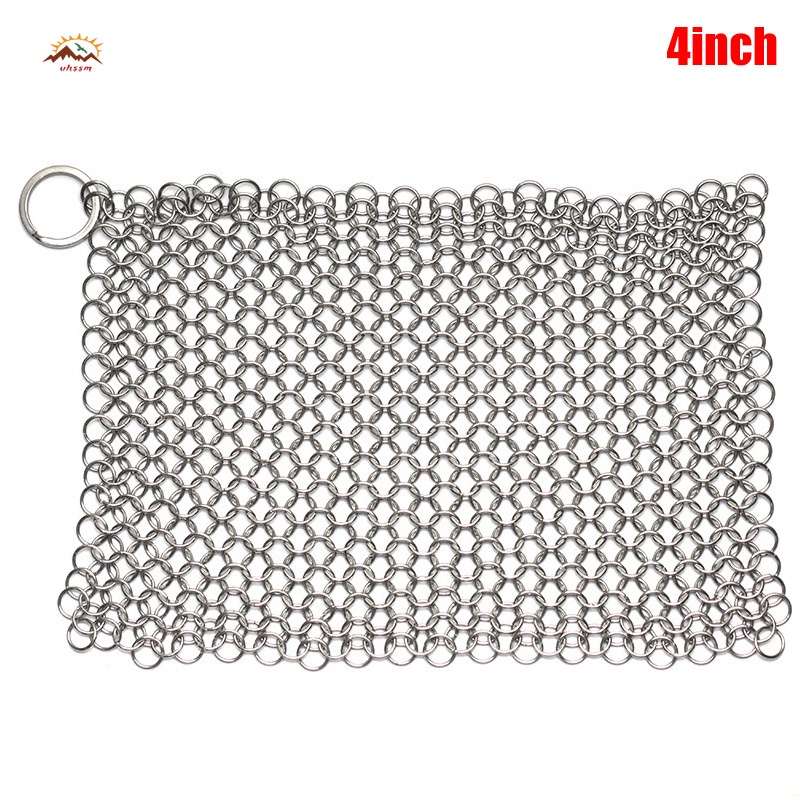 2pcs 4in Stainless Steel Scrubber Cast Iron Cleaner Kitchen Household Chain  Scrubber for Cast Iron Pans