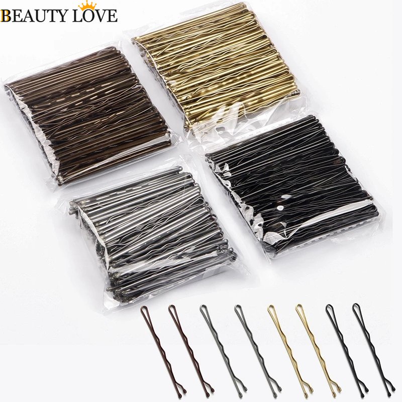 50 Pcs/Set UShaped Alloy Wavy Bobby Pins Hair Clips Brown Gold Black
