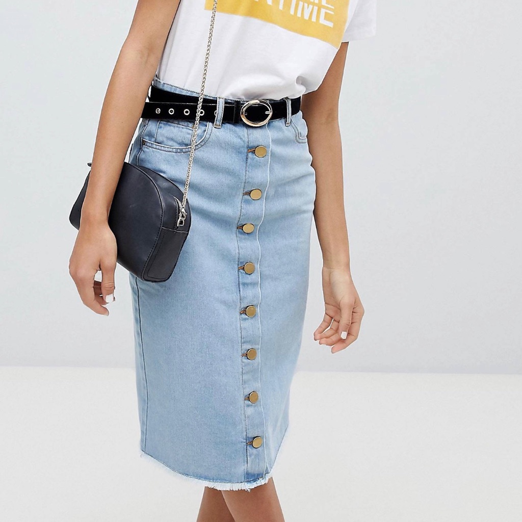 Button down 2025 midi jean skirt