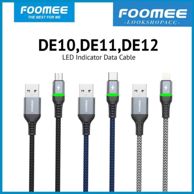 Foomee DE10 Data Cable (Micro), DE11 (Type C), DE12 (Lighting) 2.4A ...
