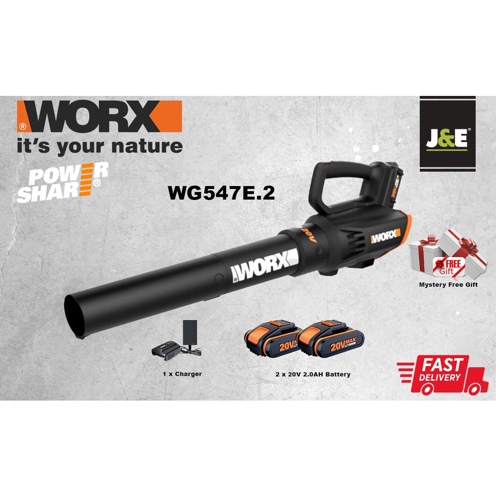 Worx Wg547e Leaf Blower Turbine Cordless Powershare 20v Li Ion Battery