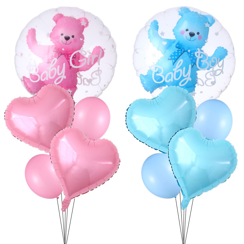 4D Transparent Baby Boy Girl Blue Pink Bubble Balloon Bear Foil ...