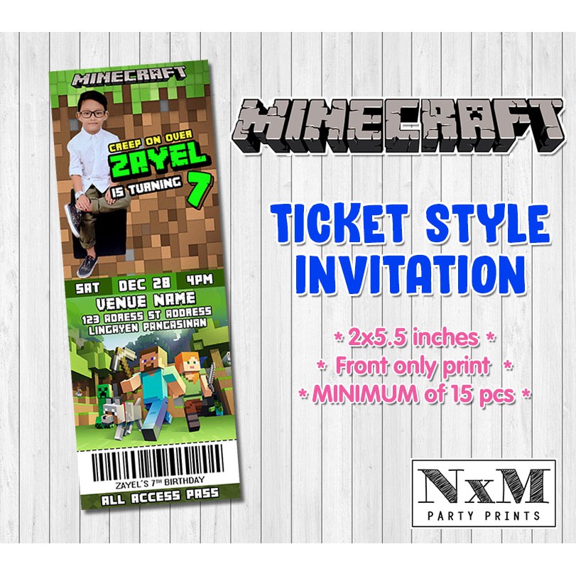 MINECRAFT Ticket Style Invitation Card | Shopee Singapore