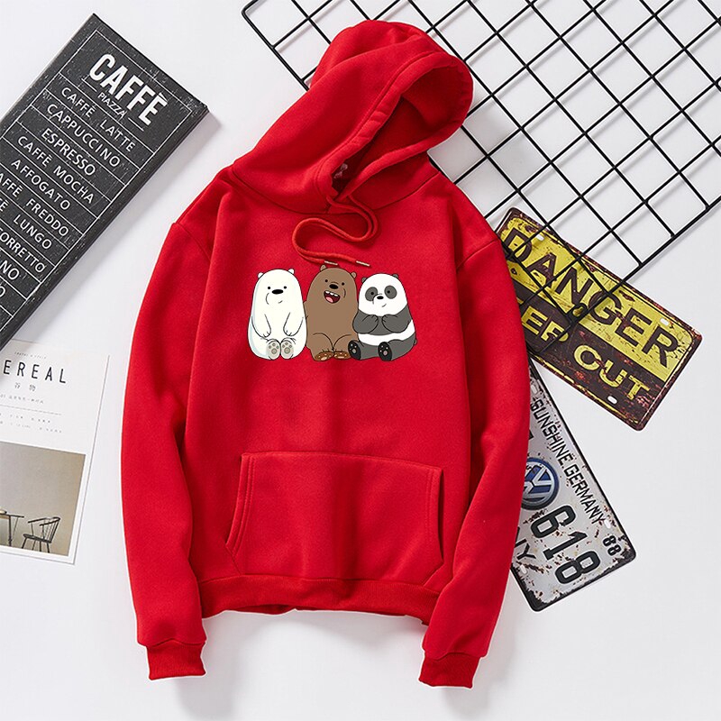 We Bare Bears Printed Hoodie Tops Plus Velvet Sweatshirts Coat Unisex Long Sleeve New Autumn Winter Streetwear Pullovers Shopee Singapore