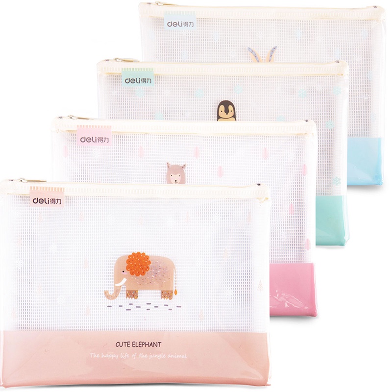 Deli Transparent Mesh Zipper Bag Map Pouch Tas Resleting Jala A4 5990 - Gambar 2