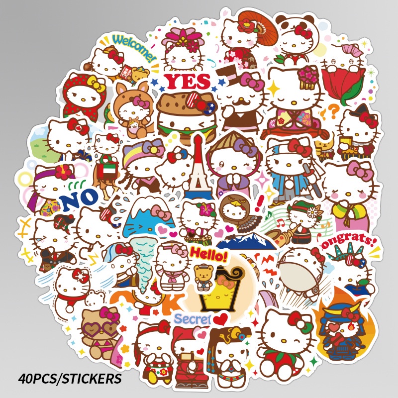 40pack Hello Kitty Stickers Cartoon Cute Waterproof Decals | Shopee ...