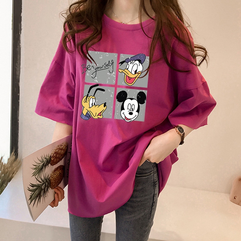 ?Korean House?Ready Stock Women Clothes and Clothing Korean Cartoon Blouse Printing Plus Size Loose Short Sleeve T-shirt and Tops