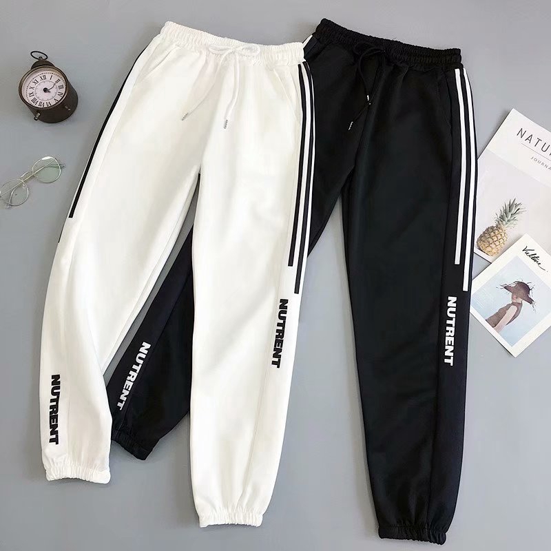 Large size Girls sports pants black and white color matching