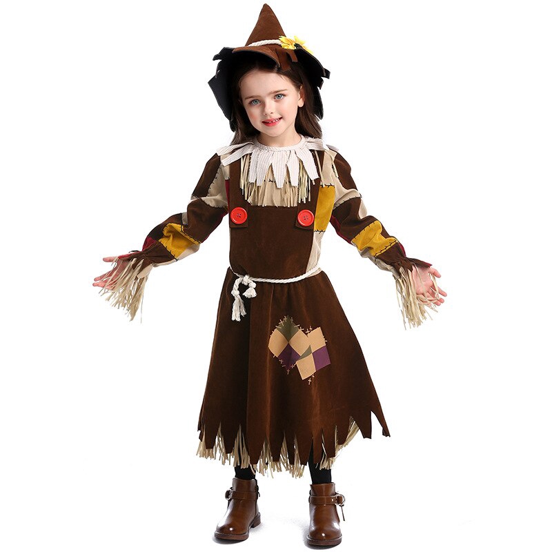 Girls Terrible Crow Scarecrow Witch Fancy Dress Halloween Cosplay ...