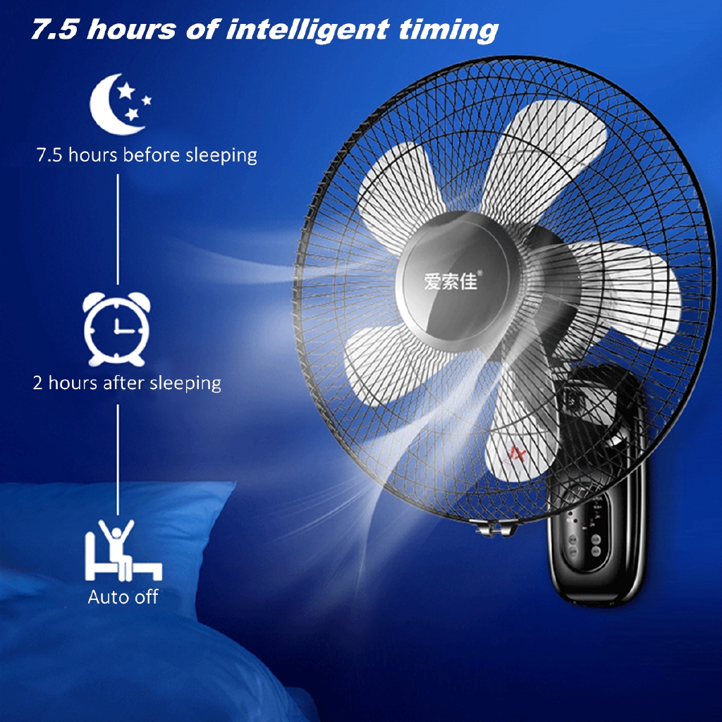 Timer + Remote 220V 3 Gears Oscillating Wall Mounted Adjustable Fan ...