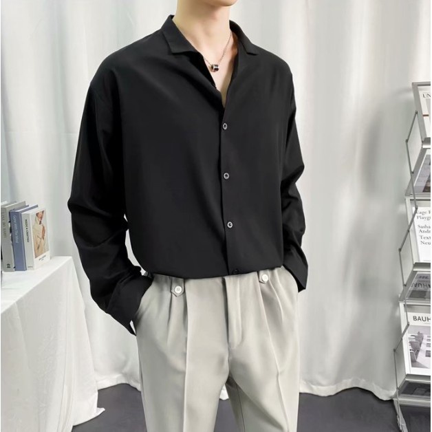 【ST Clothing】Business Shirts Temperament Draped Korean Style Loose Long-sleeved Shirt Male S-4XL