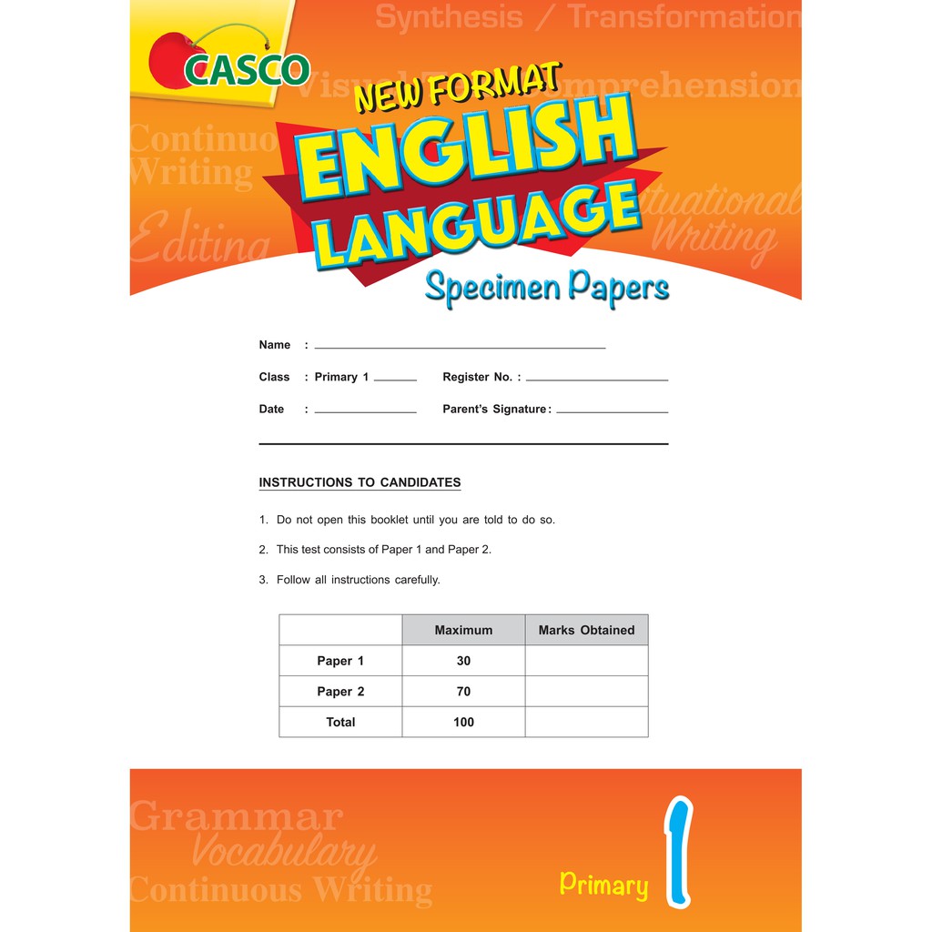 New Format English Language Specimen Paper Primary 1 (Pack) | Shopee ...