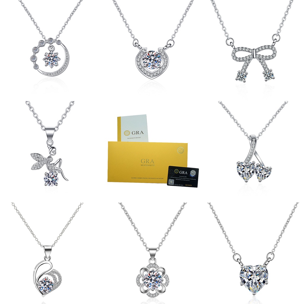 [with Gra Certificate]18K Gold White Diamond Necklace Elegant Moissanite Pendant S925 Silver Fine Jewelry Long Clavicle Chain