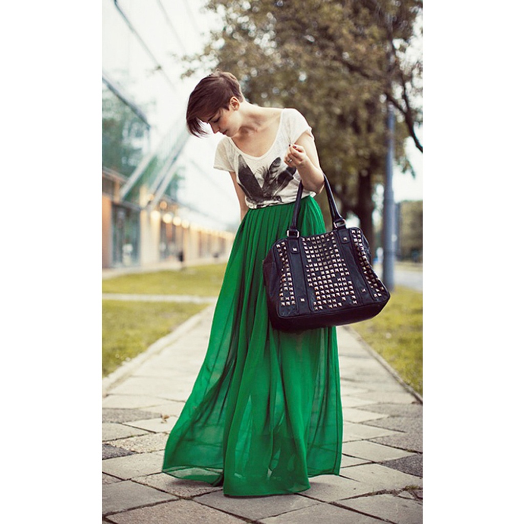 SG Seller. 6 Colors. Spring Summer Soft Chiffon Maxi Skirt. Double Layers Chiffon Long Skirt Shopee Singapore