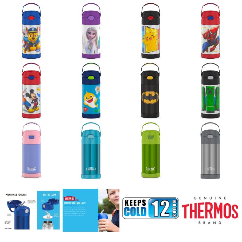 Authentic Thermos Funtainer 12oz Stainless Steel Kids Straw Water