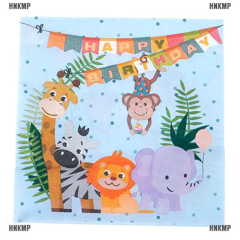 HNKMP 20x Safari Theme Paper Napkins Safari Animals Napkins Kids