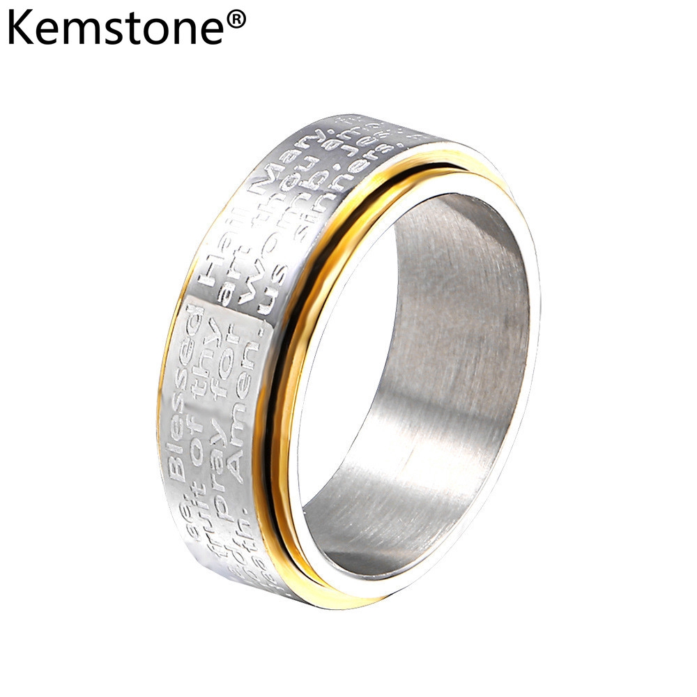 Kemstone Fashion Stainless Steel Silvergold Plated Rotatable Christian