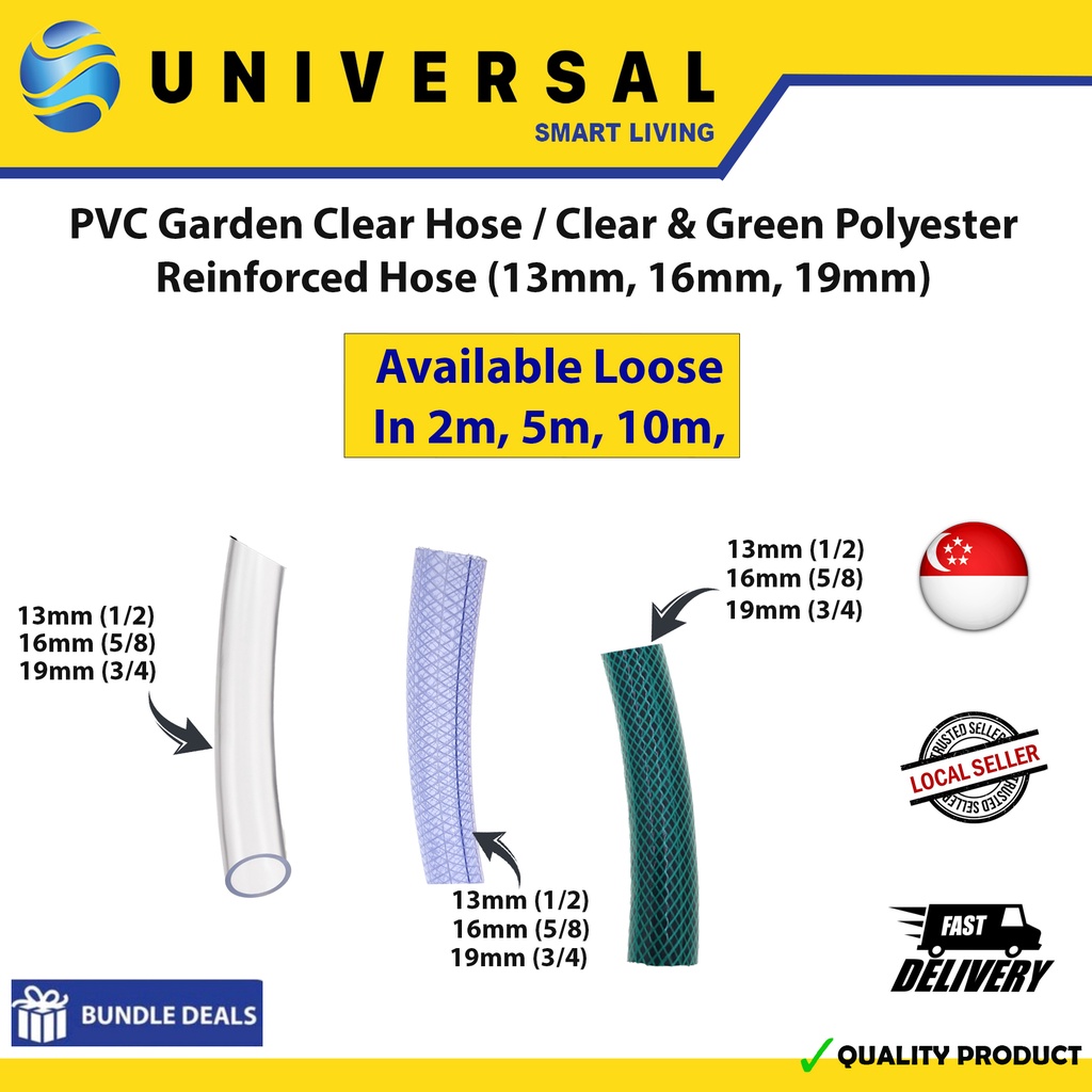 [SG SHOP SELLER] PVC Garden Clear Hose / Clear & Green Polyester
