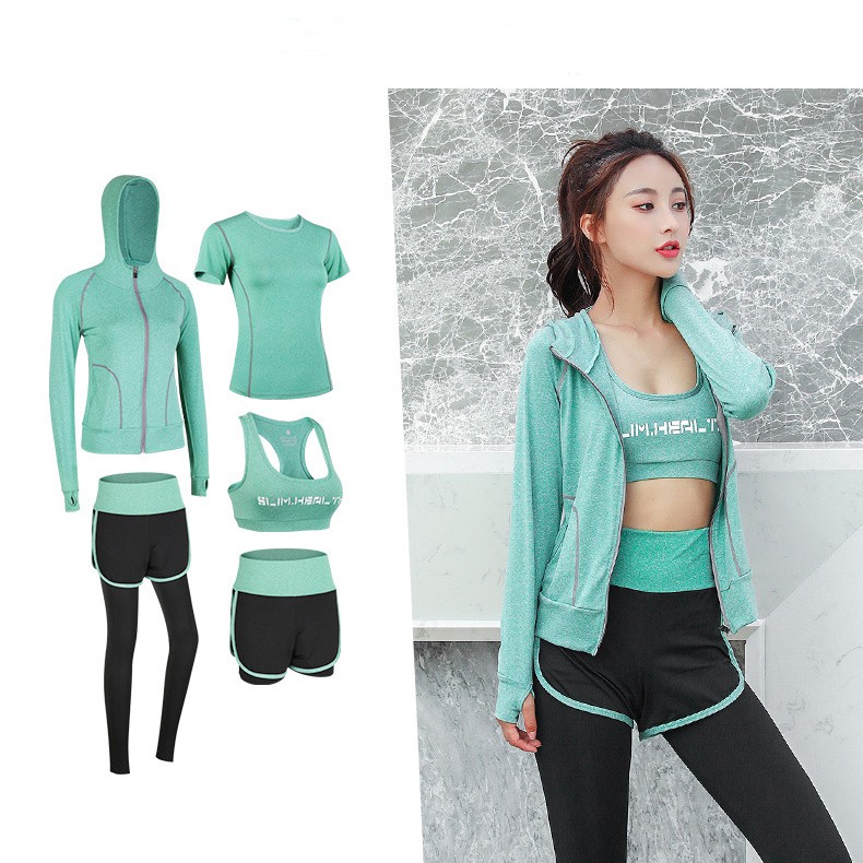 (SG Stock)EmmAmy® fit 5PCS Yoga suit sportswear  running quick drying sport cloths sport bra set for women
