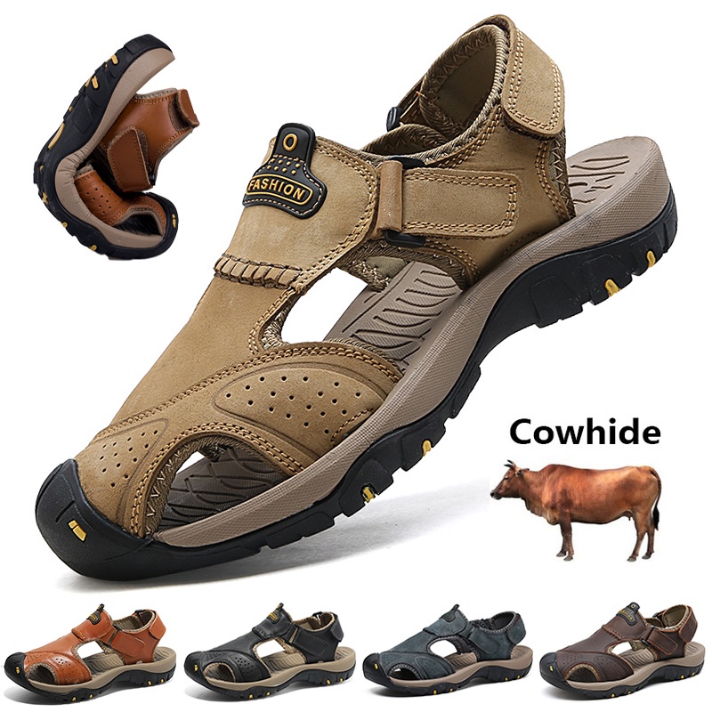 Men Shoes Sandals Breathable Leather Sandals Slippers Dual-use ...