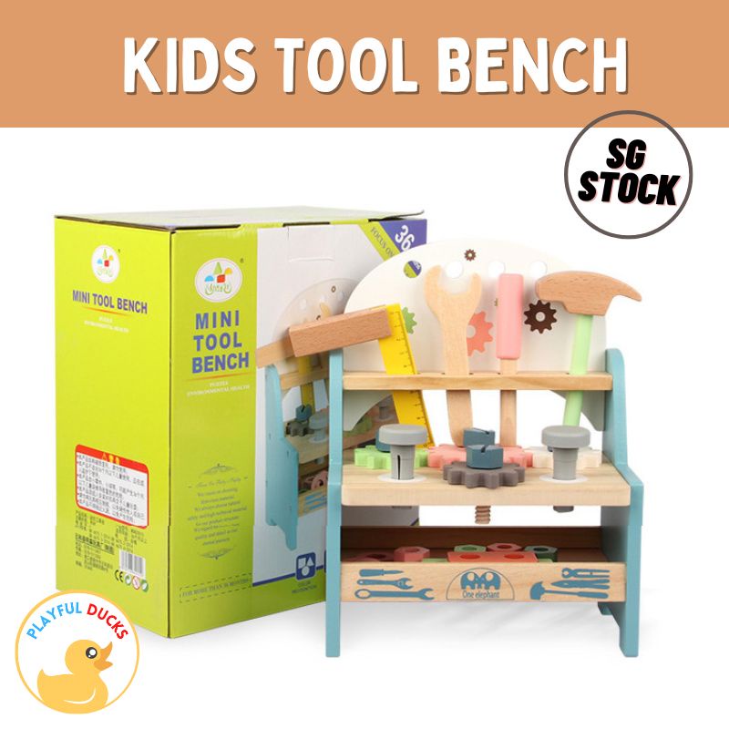 [ SG stock] Wooden Tool Bench | Kids Pretend play toy set | Tool box ...