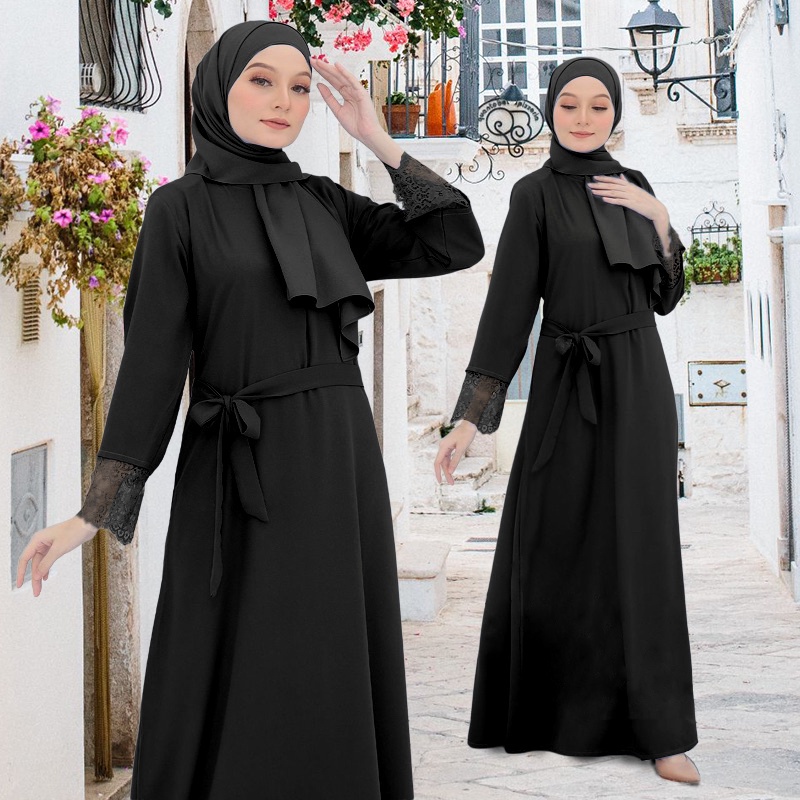 Jubah Muslimah Abaya Jubah Baju Raya 2023 Plain Jubah Lace Abaya Cantik Plus Size Labuh Muslimah