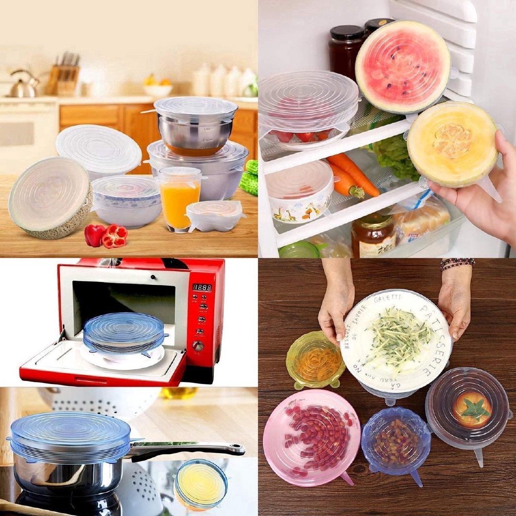 6pcs/set Elastic Silicone Food Cover Stretch Seal Cling Wrap Container ...