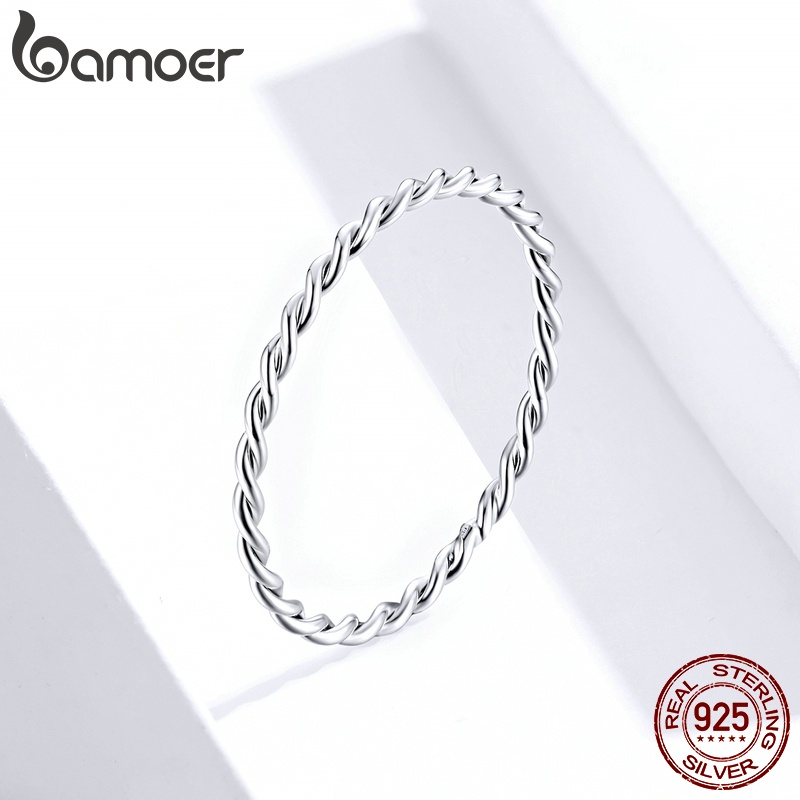 Bamoer Rings 925 All Silver Ring Simple Versatile Fashion Elegant Jewelry Gifts For Women