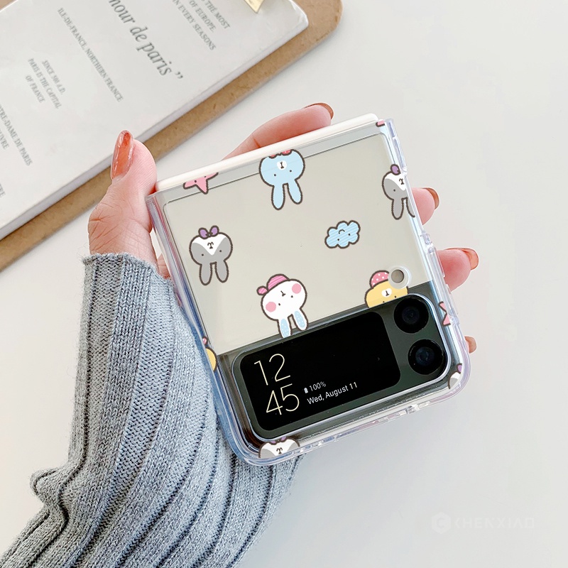 Casing Samsung Galaxy Z Flip 4 3 5G Cartoon cute rabbit Ctransparent PC ...