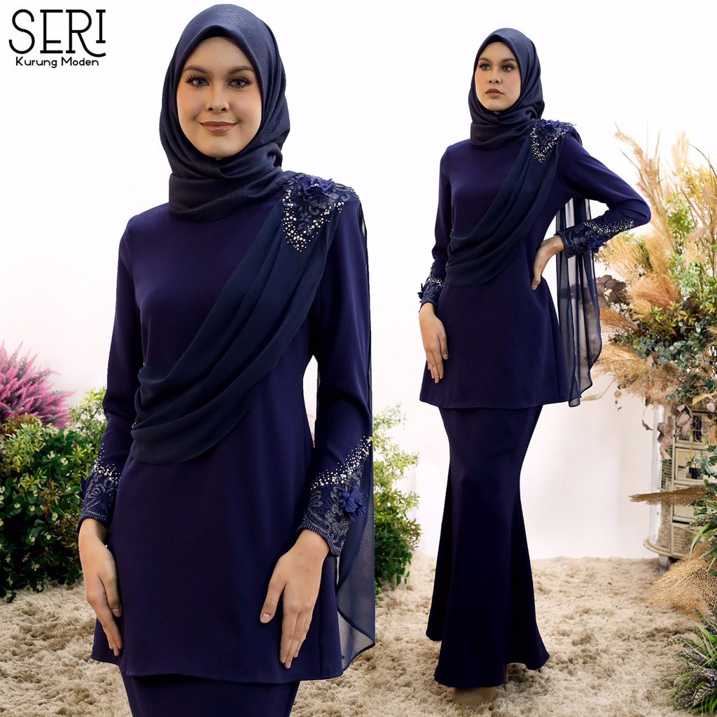 Baju Seri Kurung Modern In Navy Blue Kurung Lace BY dream haqisya fashion Shopee Singapore