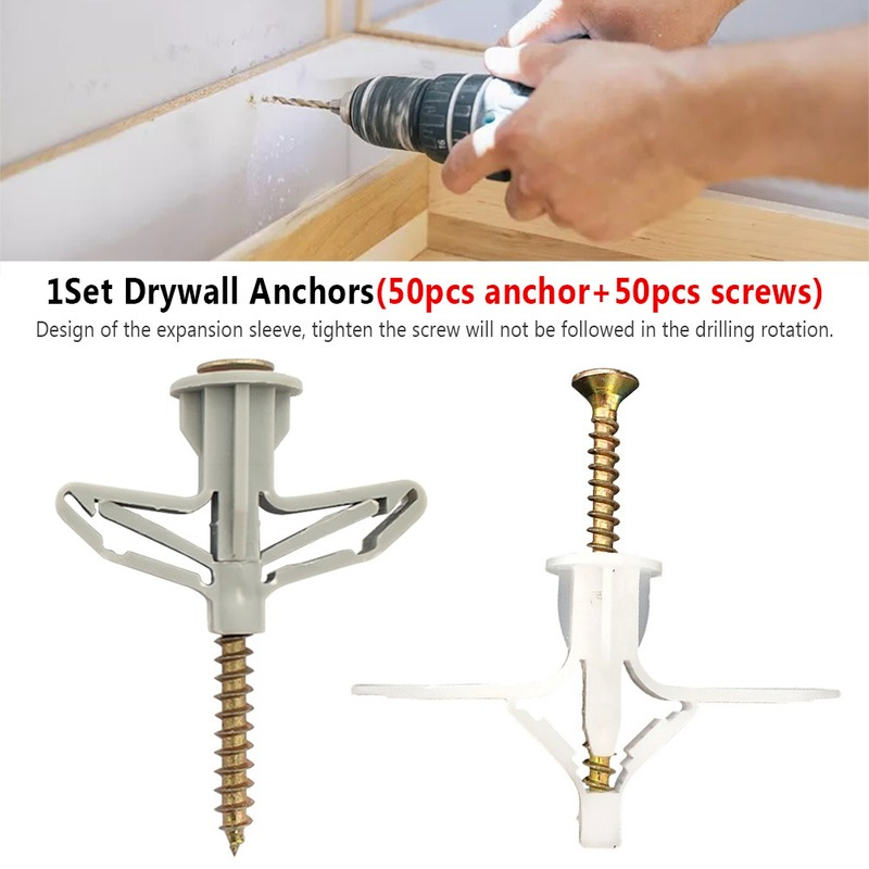 100pcs Expansion Drywall Anchor Kit with Screws Self Drilling Wall Home