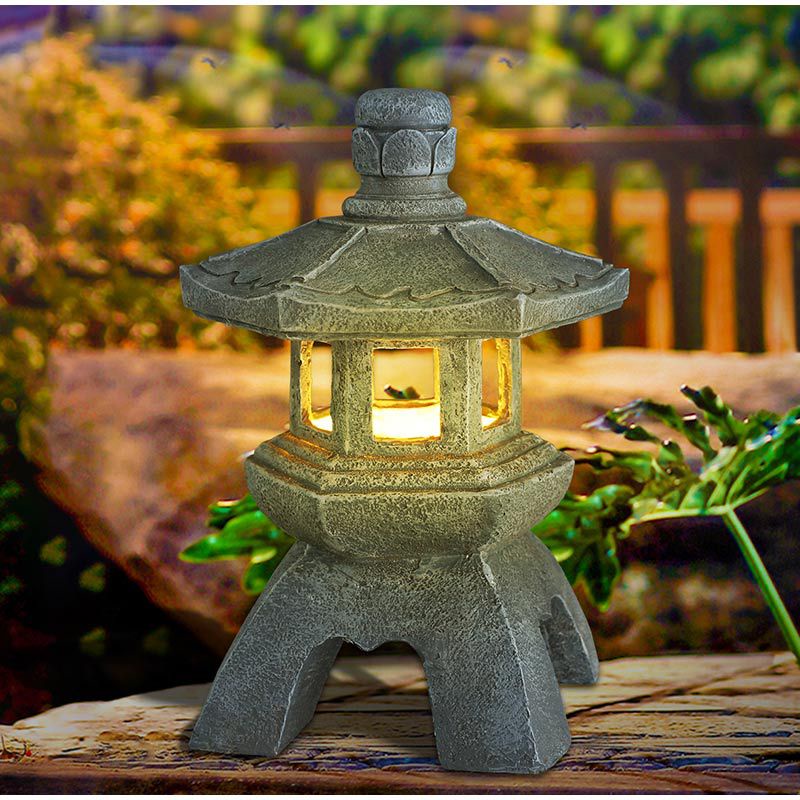 Japanese Style Miniature Pagoda Lantern Statue Oriental Tower Solar Garden Landscape Lights Zen Decoration Home Lamp Ornaments