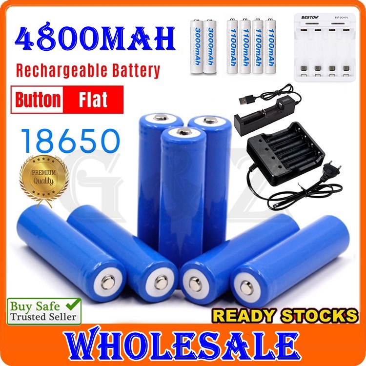Premium 18650 Lithium Battery With 2000mAh Capacity, Flat Head And