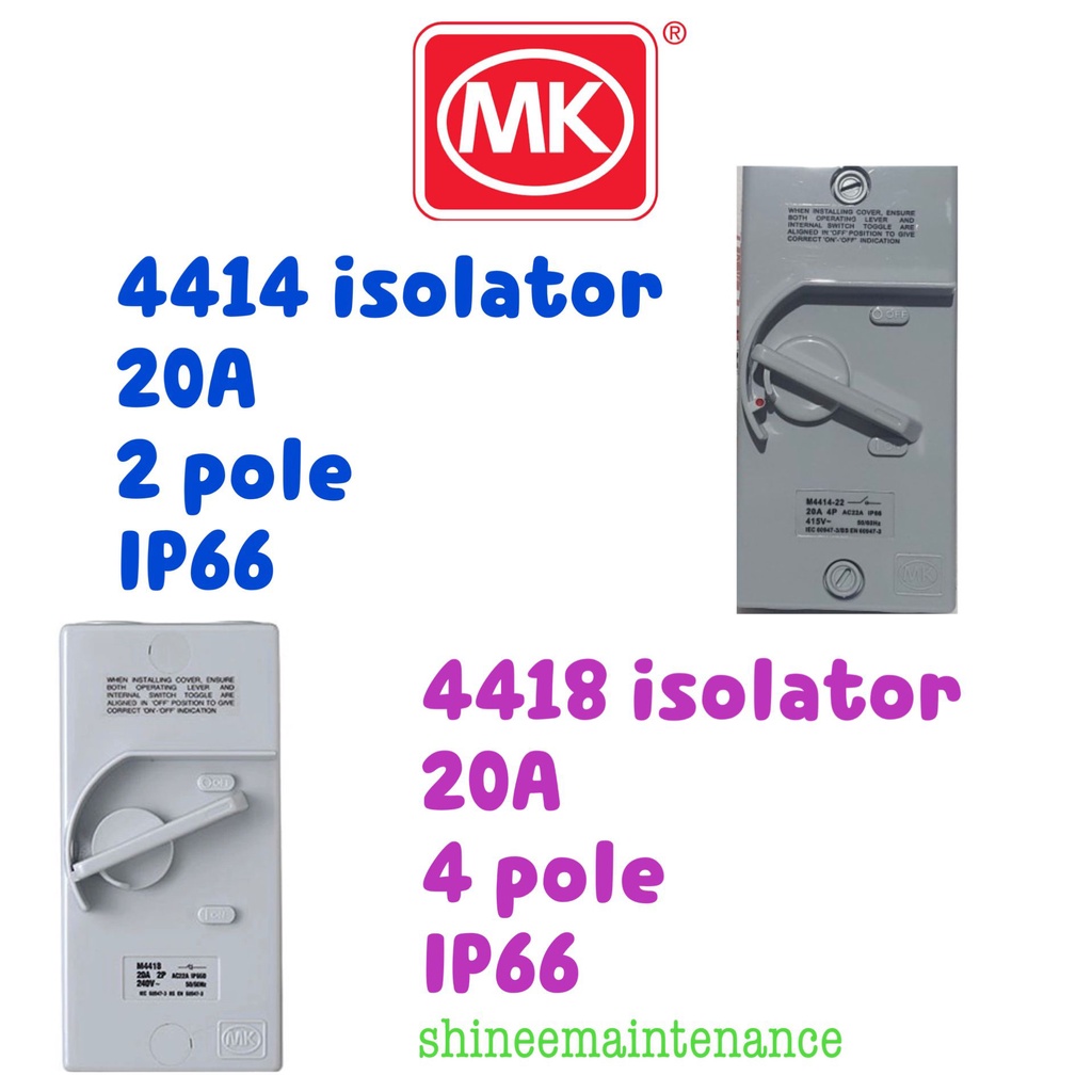 MK Isolator Switch 20A IP66 2 poles - M4414 / 4 poles - M4418 | Shopee ...