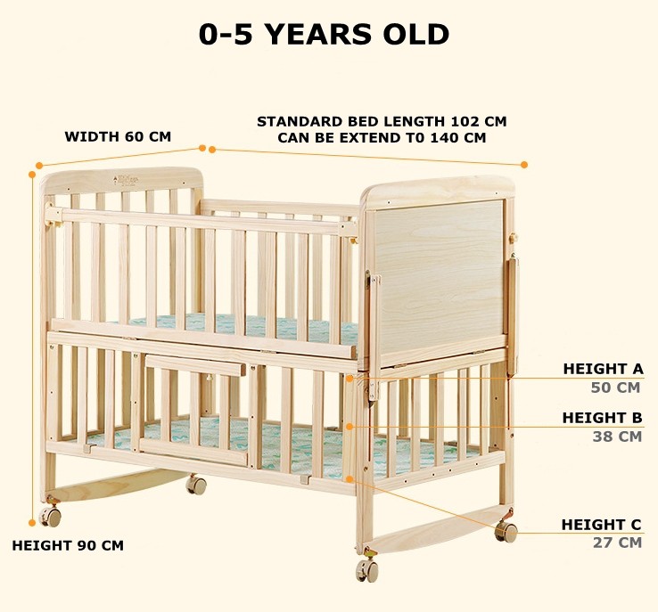 IF Ana 3 Adjustable Height Cradle Baby Cot Bed Wooden Rocking Natural TWO LENGTH OPTION 102CM 120CM Shopee Singapore