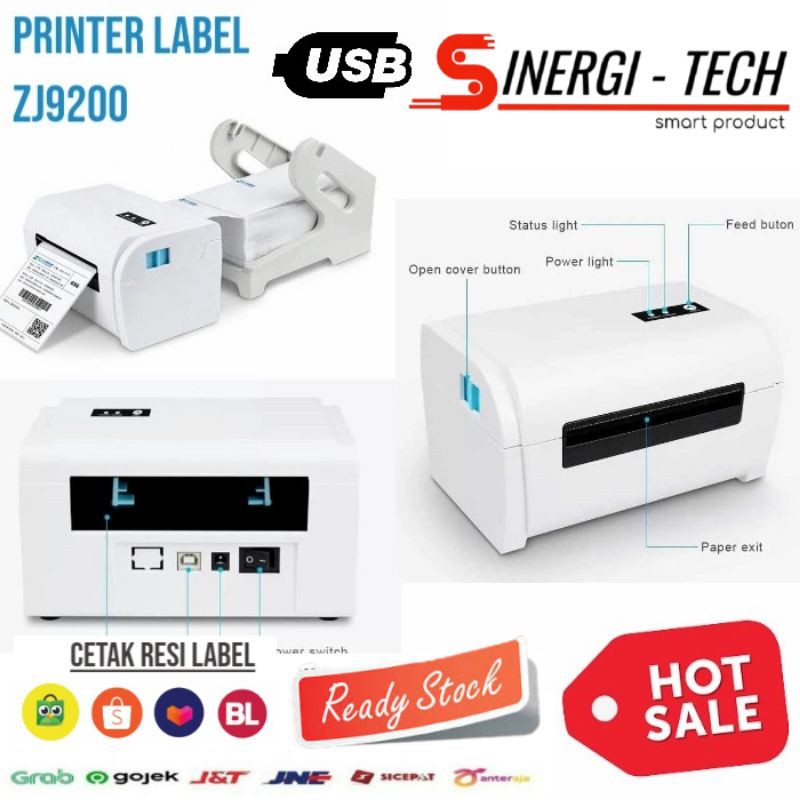 Thermal STICKER LABEL PRINTER 110MM ZJ9200 PRINT RESI (USB + HOLDER ...