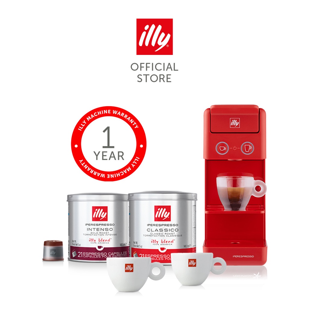 Starter Pack)illy Y3.3 iperEspresso Capsule Coffee Machine + 2x iperEspresso  Capsules + 2x Complimentary Cappuccino Cup